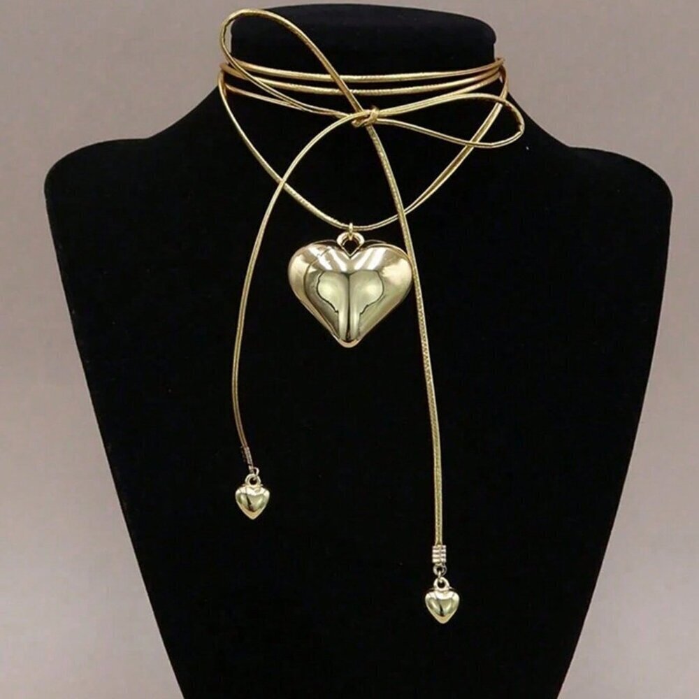 Gold Cute Women's Heart Pendant wrap necklace